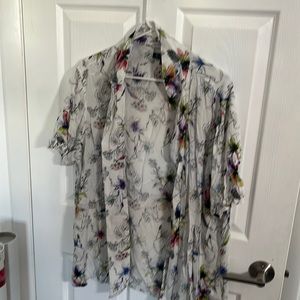 Light fabric white floral button up